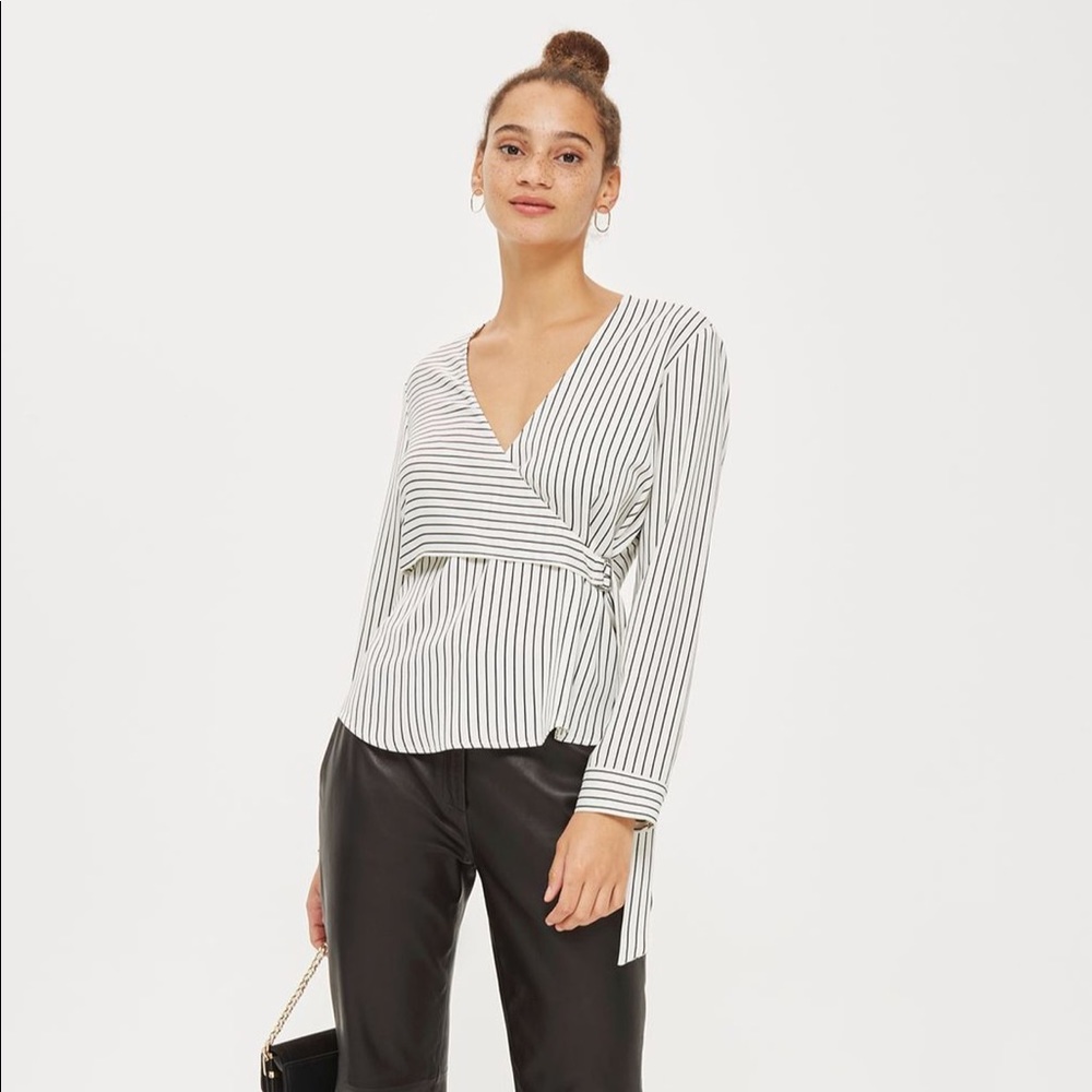 Topshop Faux Satin Striped Top